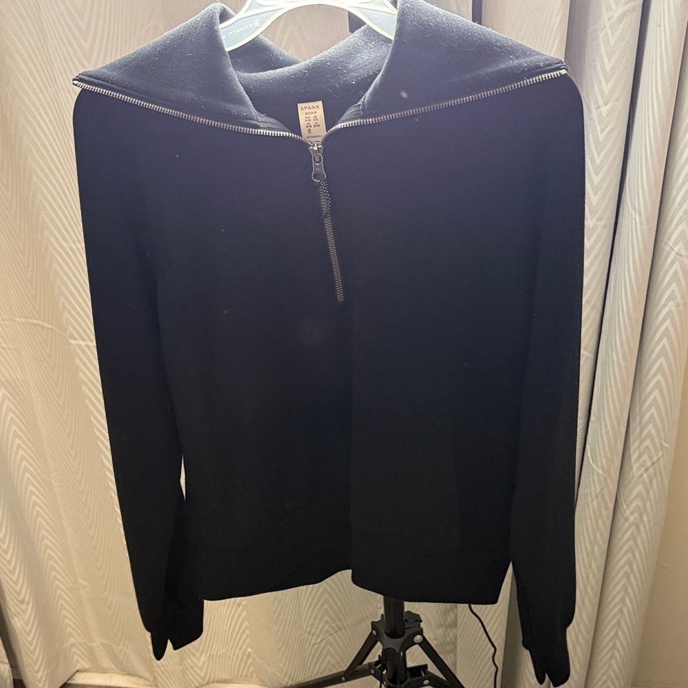 SPANX Black Half-Zip Hooded Sweatshirt